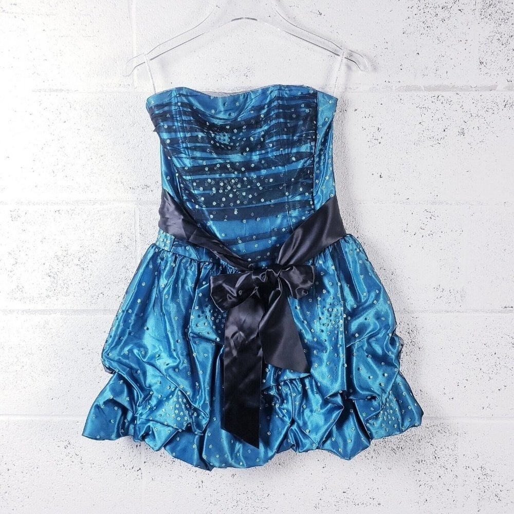 Jessica McClintock for Gunne‎ Sax Dress Blue Strapless Glitter Bubble Hem Size 5